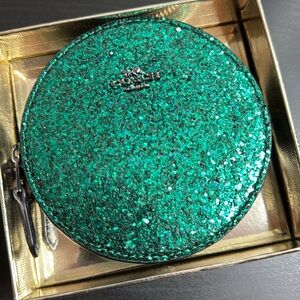 Coach Wizard of Oz glitter metallic round zip around coin purse wallet NWT